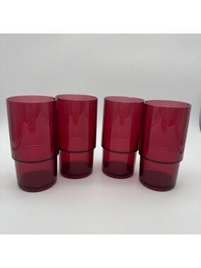 4 Tupperware Tumbler Cups Preludio 14 oz Cranberry Red